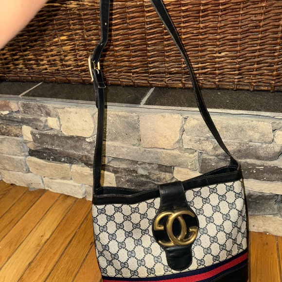Navy Gucci Sherry line shoulder tote - Picture 4 of 8